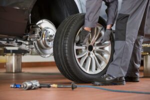 tire shop repairing a tire